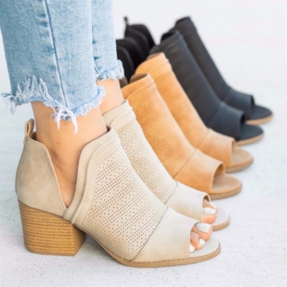 tan cut out peep toe booties boho spring - Picture 1 of 2